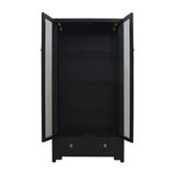 GLASS CABINET 2DW2DR W/ LIGHTING BLACK WASH MQZ-16