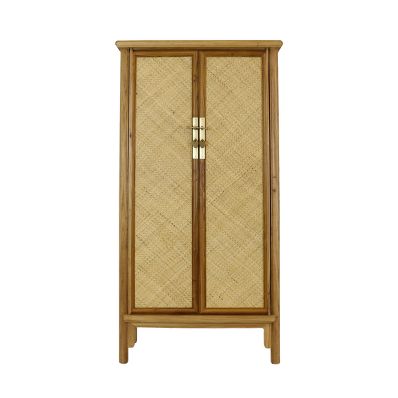 TALL CABINET RATTAN 2DR NATURAL RAW MQ-01