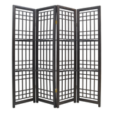 SCREEN LATTICE 4 PANELS W/ 2 SHELVING DARK WOOD