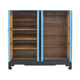 SHOE CABINET FLEUR PAINTED 4DR BLK FRAME BLUE MQZ-213