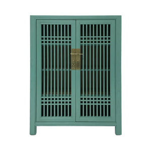 SHOE CABINET LATTICE 2DR TURQUOISE WASH MQZ-07