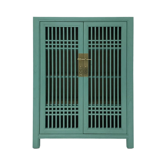 SHOE CABINET LATTICE 2DR TURQUOISE WASH MQZ-07