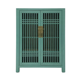 SHOE CABINET LATTICE 2DR TURQUOISE WASH MQZ-07