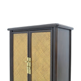 TALL CABINET RATTAN 2DR DARK WOOD MQ-01