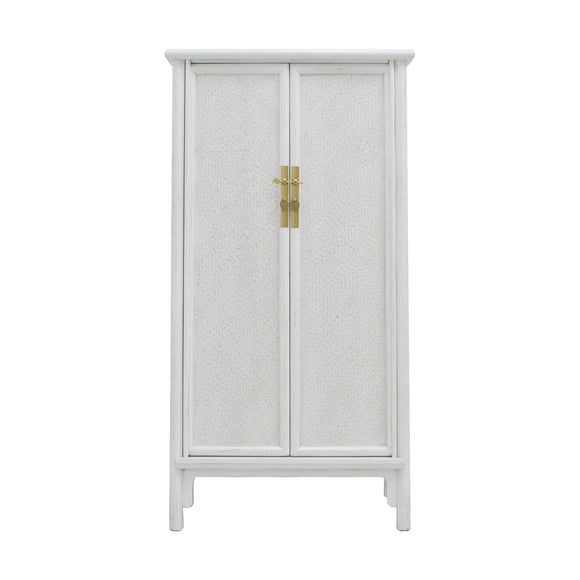TALL CABINET RATTAN 2DR WHITE WASH MQ-01