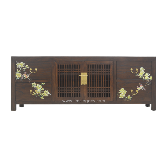 TV CONSOLE LATTICE W/ FLEUR 1.8M DARK WOOD MQZ-11
