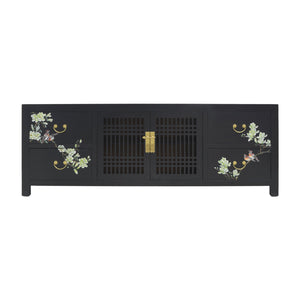 TV CONSOLE LATTICE W/ FLEUR 1.8M BLACK WASH MQZ-11