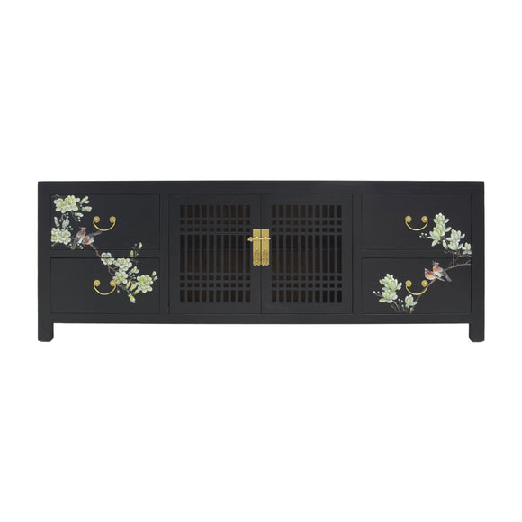 TV CONSOLE LATTICE W/ FLEUR 1.8M BLACK WASH MQZ-11