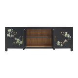 TV CONSOLE LATTICE W/ FLEUR 1.8M BLACK WASH MQZ-11