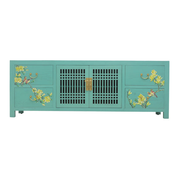 TV CONSOLE LATTICE W/ FLEUR 1.8M TURQUOISE WASH MQZ-11